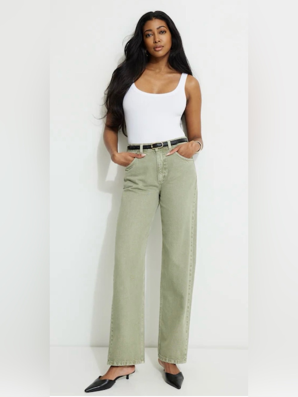Dynamite Mika mid-rise sage green denim